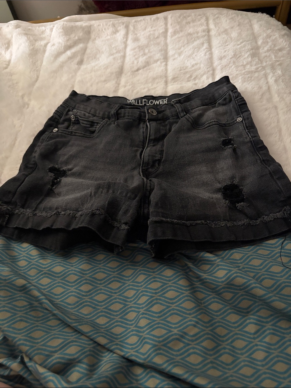Wallflower Black Distressed Frayed Hem Denim Shorts